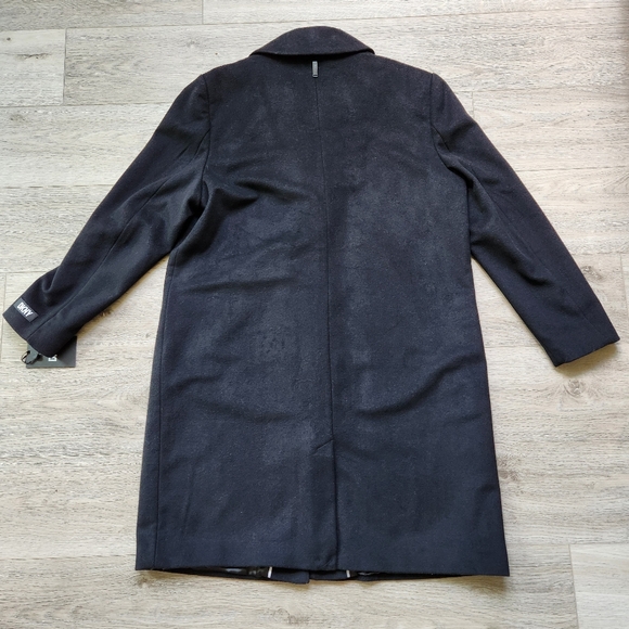 DKNY Black Wool Coat Womens Xl Long Zipper Pockets Button - Picture 11 of 14